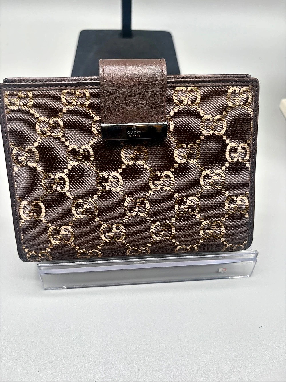 Gucci GG Monogram Canvas Ring Agenda Planner passport holder Brown & Gold